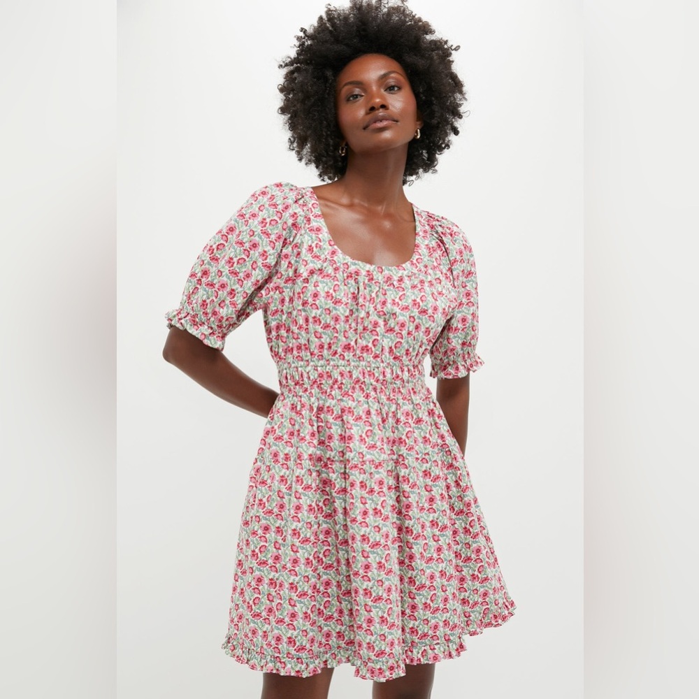 Floral Smocked Waist Midi Dress - Pink/White